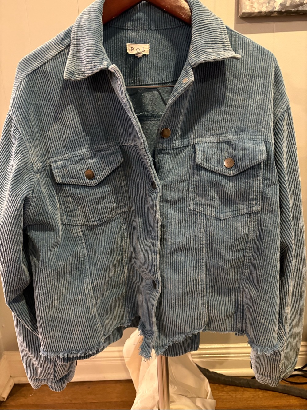 POL Blue Corduroy Jacket with Frayed Hem
